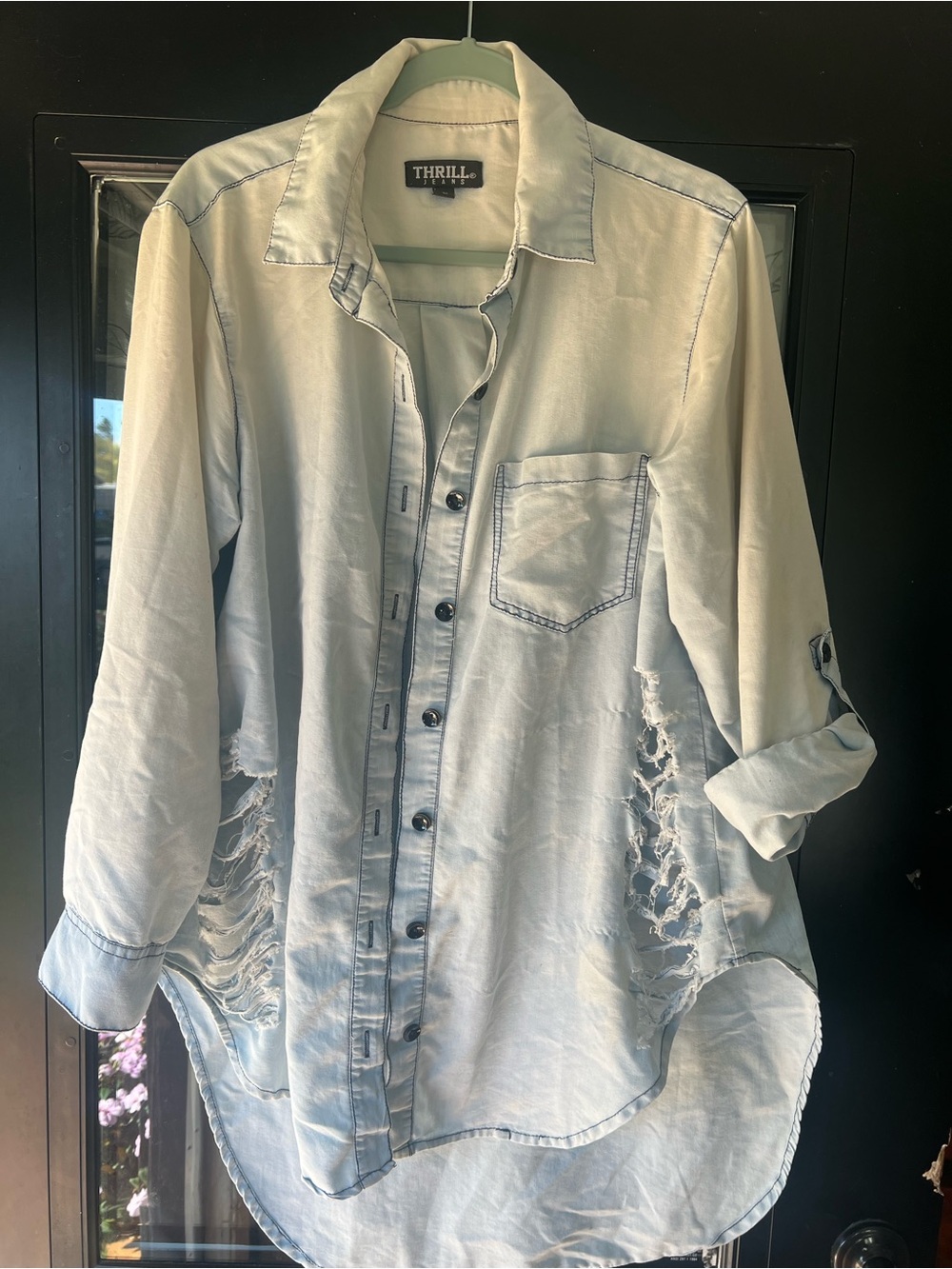Thrill Light Wash Distressed Longline high low